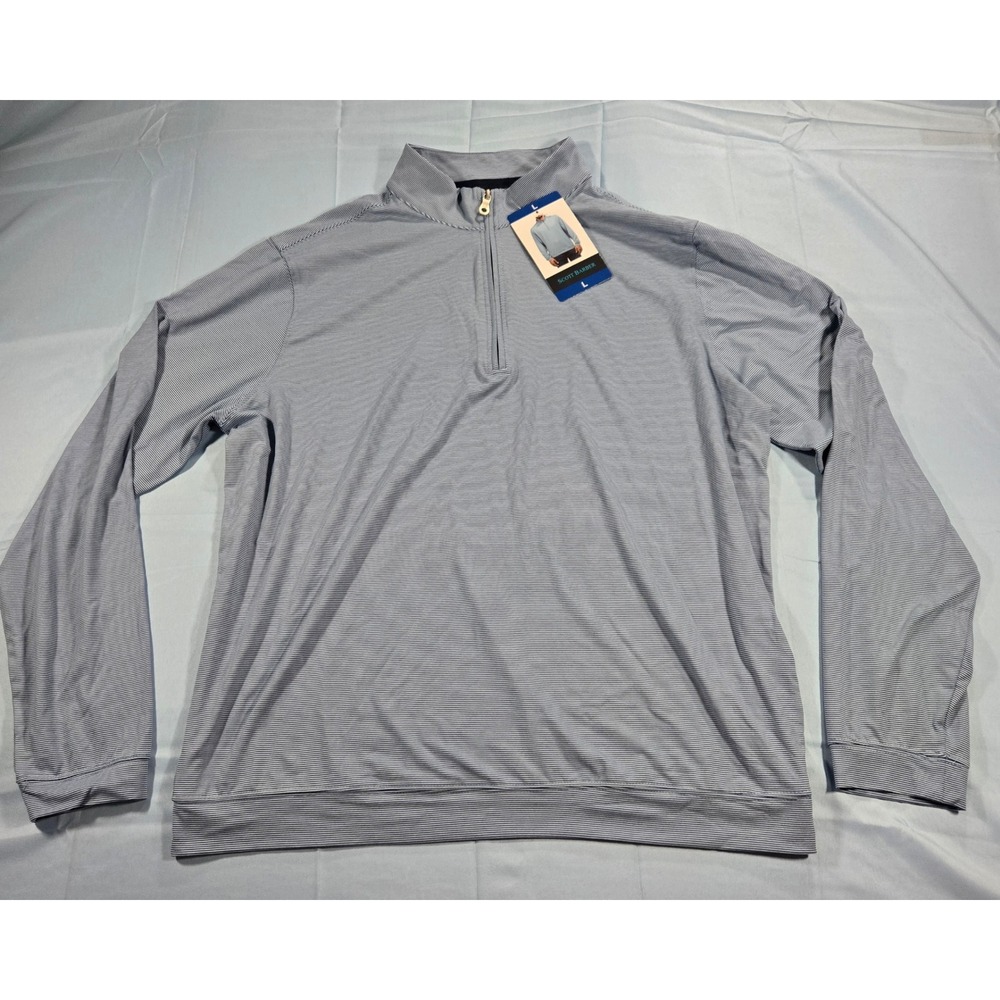 Scott Barber Mens Quarter Zip Pullover Blue Striped Performance Sweater Large